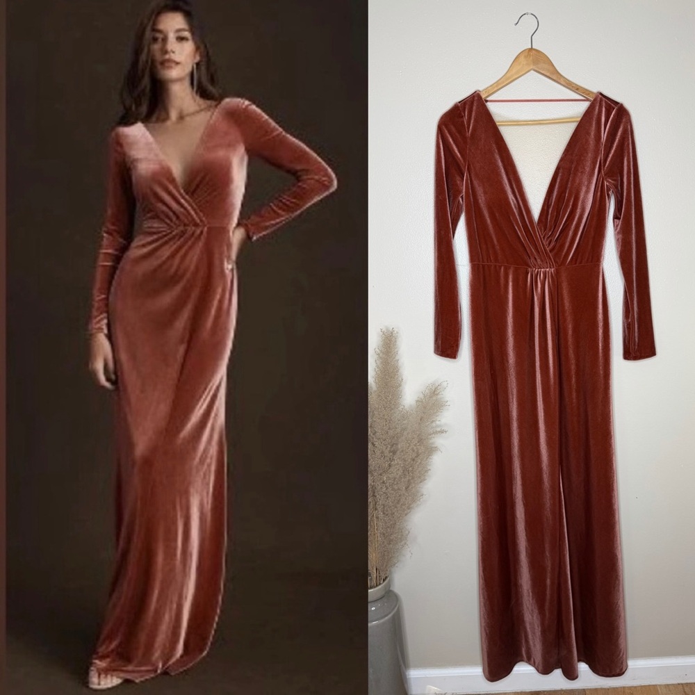 NEW‎ | Jenny Yoo Ryland Velvet V-Neck V-Back Gown/English Rose - Picture 2 of 13